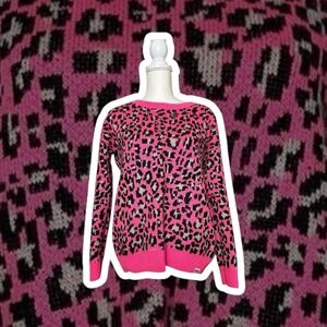 Victoria's Secret PINK‎ Hot Pink Leopard Print Wool Blend Sweater XS Crewneck